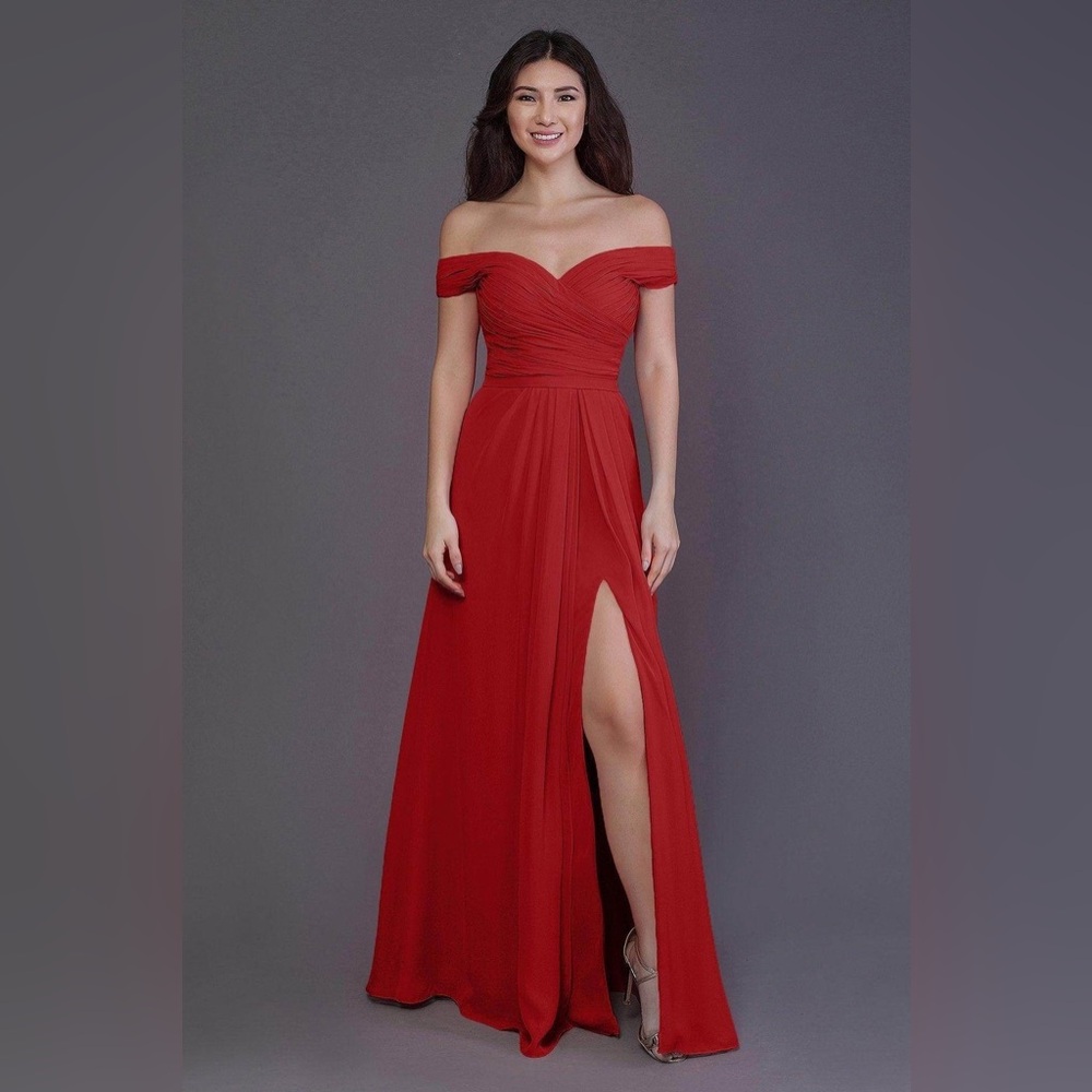 Cocomelody Sheath-Column Floor Length Chiffon Bridesmaid Fiery Red Dress PR3536